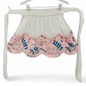 Vintage White Pink Floral Half Apron Cottage Coquette Soft Girl Style